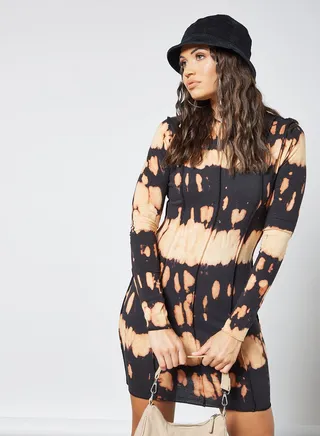 Seam Detail Tie Dye Dress Black/Orange 