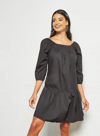 Square Neck Mini Dress Black 