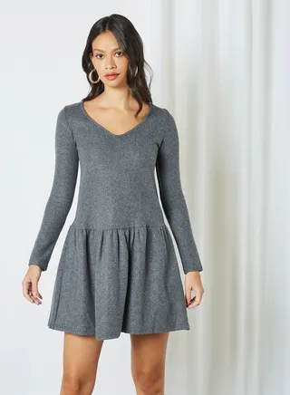 Flared Hem Mini Dress Anthracite 