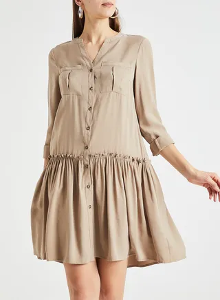 V-Neck Mini Dress Brown 