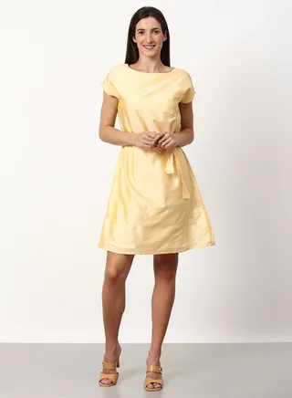 Solid Pattern Regular Fit Mini Dress Yellow 