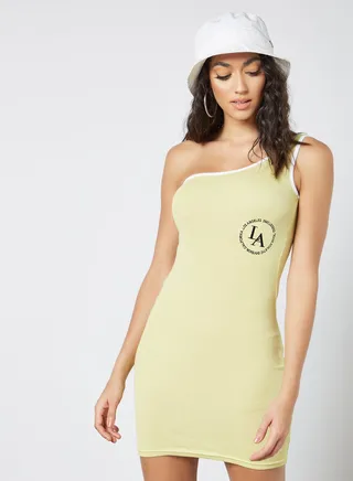 One Shoulder Ribbed Dress Light Green 