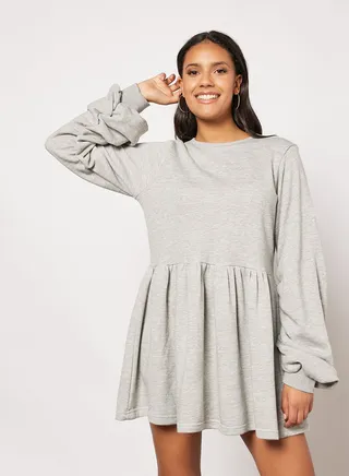 Balloon Sleeve Sweater Dress Grey 