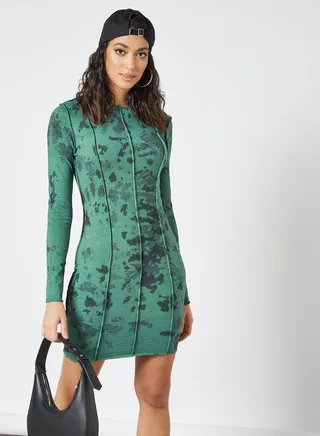 Seam Detail Tie Dye Dress Green 