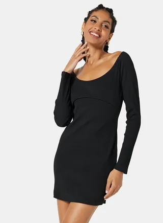 Ribbed Bodycon Mini Dress Black 