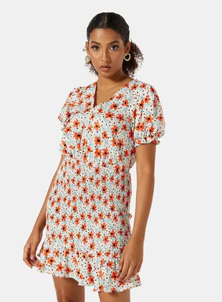 Ruffled Hem Floral Dress Multicolour 