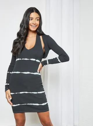 Tie-Dye Halter Neck Dress Black 