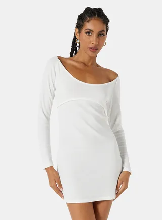 Ribbed Bodycon Mini Dress White 