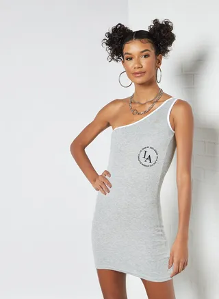 One Shoulder Mini Dress Grey 
