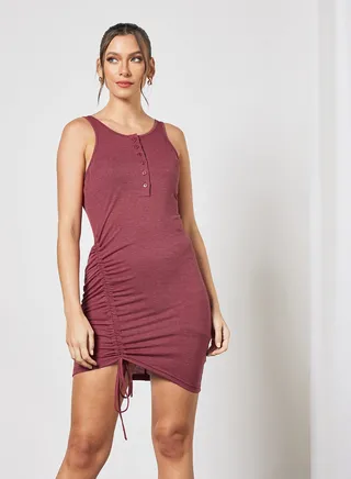 Ruched Bodycon Dress Red 