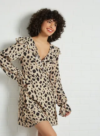 Leopard Print Mini Dress Beige Leopard 