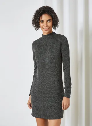 High Neck Ribbed Dress Anthracite 