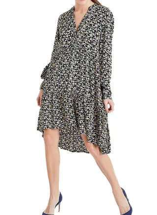 Gather Detailed Floral Long Sleeve Dress Multicolour 