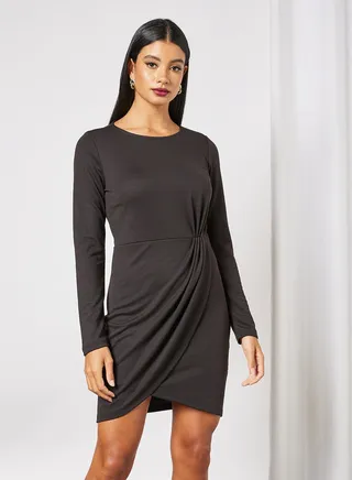 Erry Asymmetric Long Sleeve Dress Black 