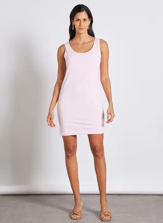 Women's Casual Sleeveless Knit Fitted Mini Dress Pink 