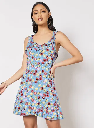 Floral Print Dress Blue 