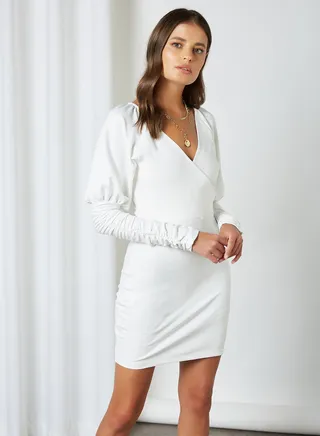 V Neck Midi Dress White 