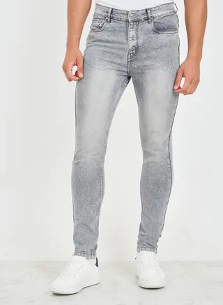 Acid Wash Skinny Fit Jeans with Knee Dart Detail 