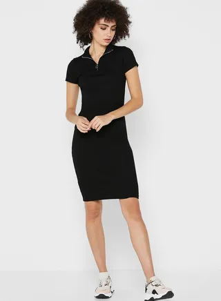 Zipper Neck Bodycon Mini Dress Black 