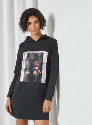 Front Graphic Hooded Dress Black 