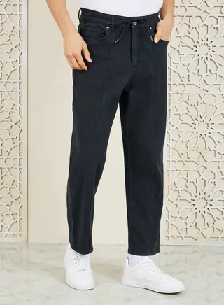 Washed Paneled Detail Loose Fit Jeans 