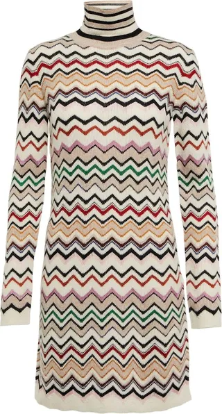 Zig-zag knit mockneck minidress
