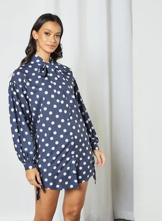 Polka Dot Mini Dress Blue 