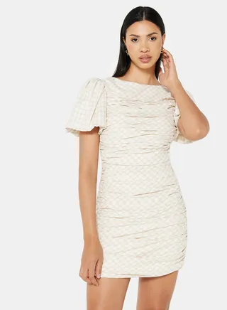 Puff Sleeve Mini Dress Ecru 