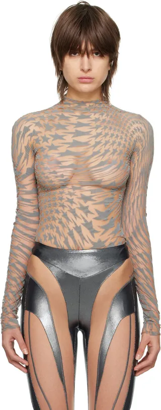 Mugler Gray Flocked Turtleneck