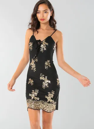 Sequin Embellished Strap Dress Black 