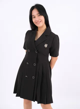Women’s Summer Short Button Down Dress Short Sleeves Collared Neck in Black 