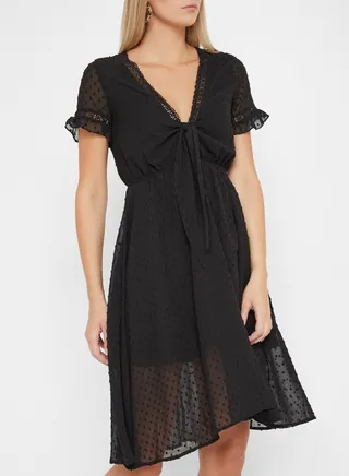 Front Tie Lace Detail Dress Grey 