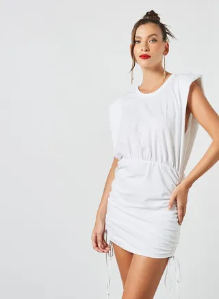 Shoulder Pad Mini Dress White 