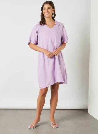 Collar Neck Mini Dress Lilac 