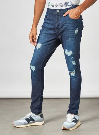 Skinny Fit Ripped Jeans Blue 