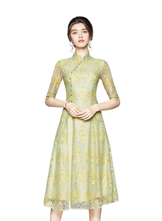 Button Front Loose Robe Dress Multicolour 
