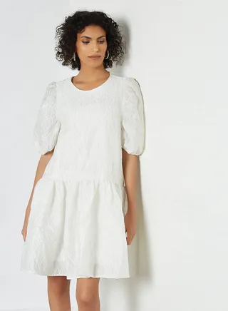 Wrinkle Effect Dress White 