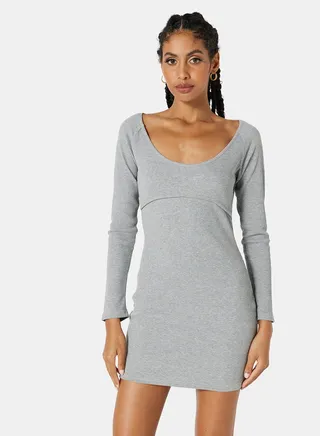 Ribbed Bodycon Mini Dress Grey 