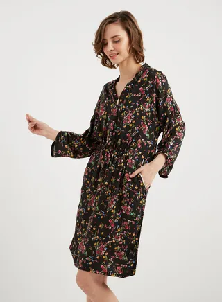 Printed Midi Dress Black/Pink/Yellow 