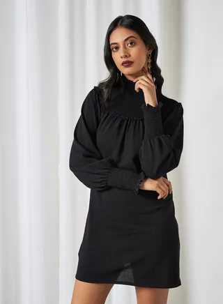 Smock Detail Dress Black 