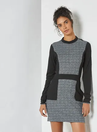 Contrast Panel Mini Dress Grey 