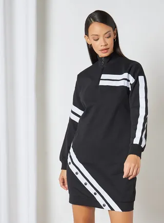Striped Pattern Dress Black 