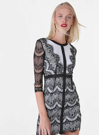 Lace Overlay Mini Dress White/Black 