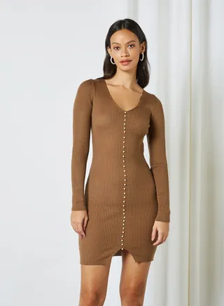 Ribbed Bodycon Dress Mink 