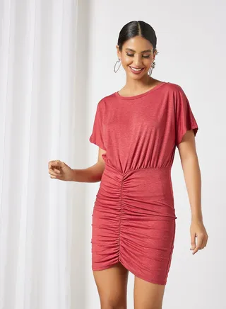 Ruched Bodycon Dress Pink 