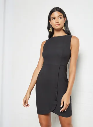 Sleeveless Overlap Dress Black 