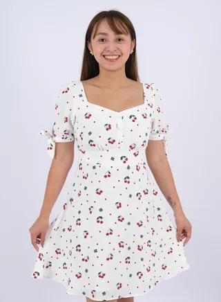 Women’s Cherry & Polka Dot Print Swing Dress in Cherrish Crème Cherry 