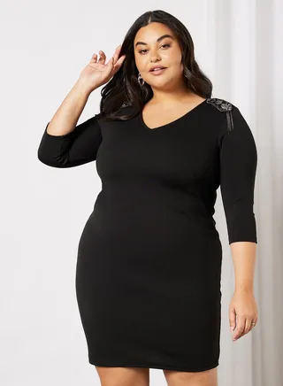 Shoulder Embellished Dress Black 