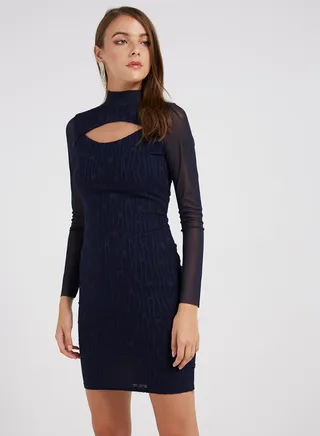 Cut Design Mini Dress Navy 