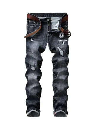 Star Patch Ripped Denim Jeans Blue 